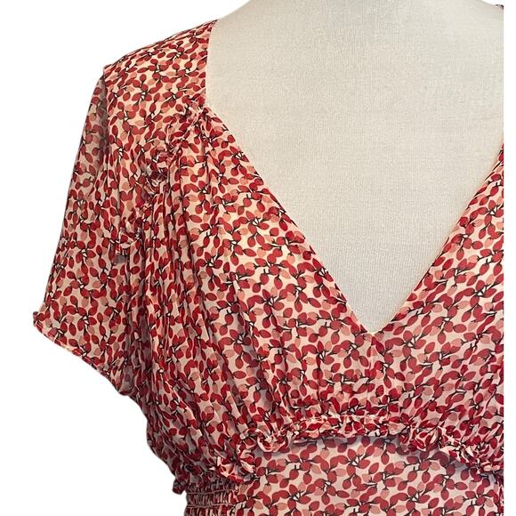 Max Studio Flounce Midi Dress Womens Medium Cream Baked Apple Bud Tiered Smocked - Picture 3 of 11